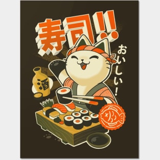 Sushi Chef - Cute Kitchen Kitty - Japanese Restaurant Posters and Art